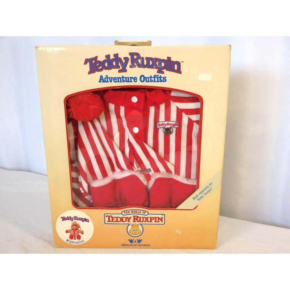 Teddy Ruxpin Adventure Outfit Sleeping Nightshirt Night Gown‎ Red White Vintage